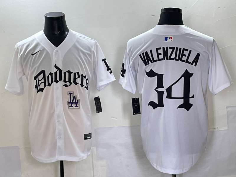 Men Los Angeles Dodgers 34 Valenzuela white Nike 2025 MLB jersey 003